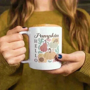 Hello pumpkin fall mug 11oz with Bamboo Lids and Stainless Steel Spoon coffee